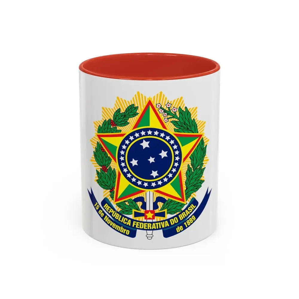 Coat of arms of Brazil (dark blue) - Accent Coffee Mug 11oz Red - Go Mug Yourself