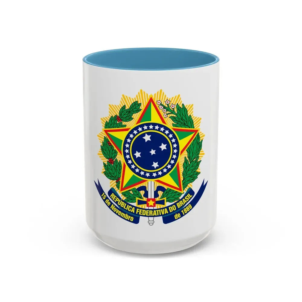 Coat of arms of Brazil (dark blue) - Accent Coffee Mug 15oz Light Blue - Go Mug Yourself