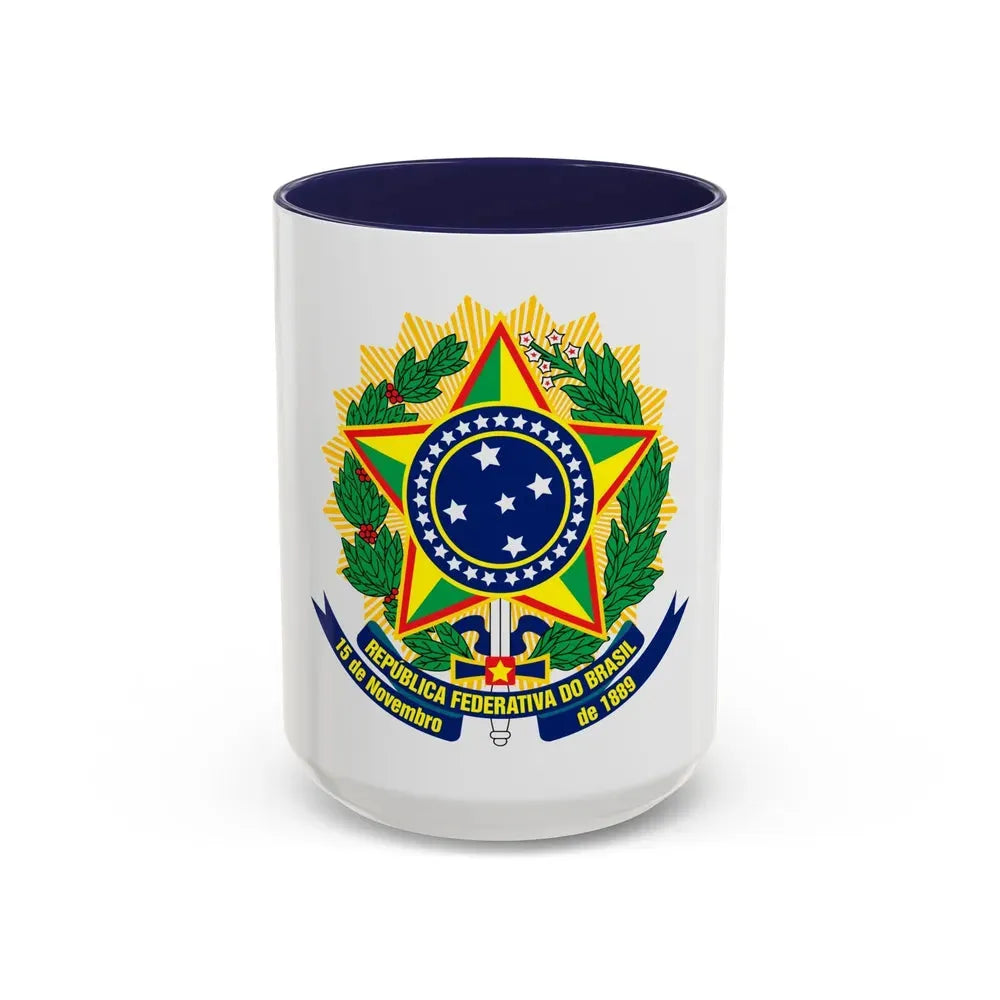 Coat of arms of Brazil (dark blue) - Accent Coffee Mug 15oz Navy - Go Mug Yourself