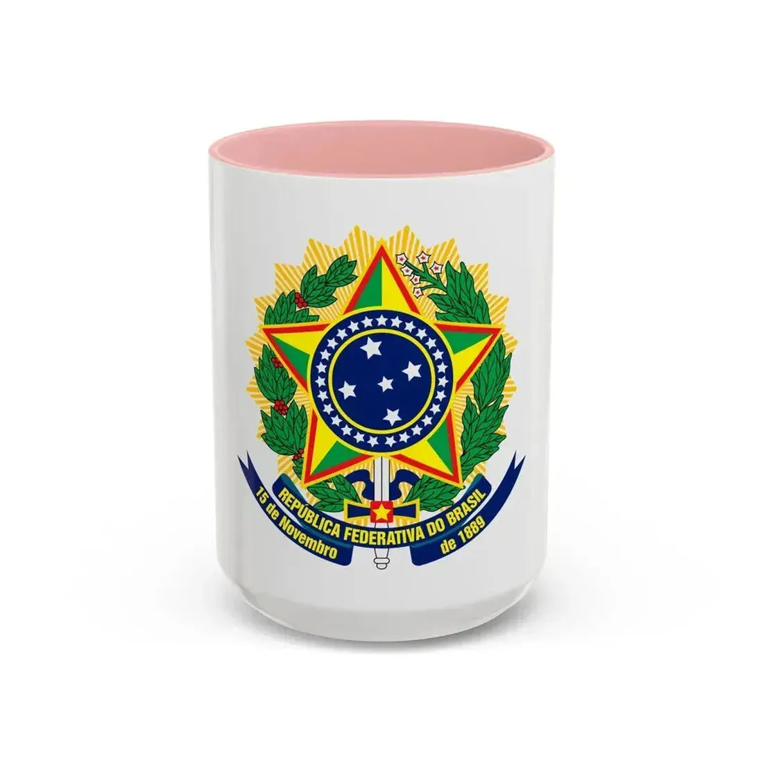 Coat of arms of Brazil (dark blue) - Accent Coffee Mug 15oz Pink - Go Mug Yourself
