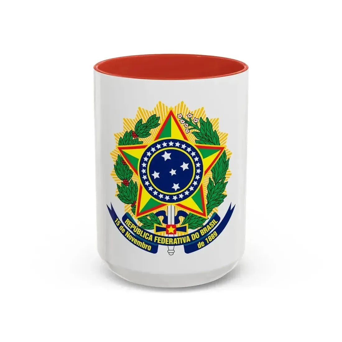 Coat of arms of Brazil (dark blue) - Accent Coffee Mug 15oz Red - Go Mug Yourself