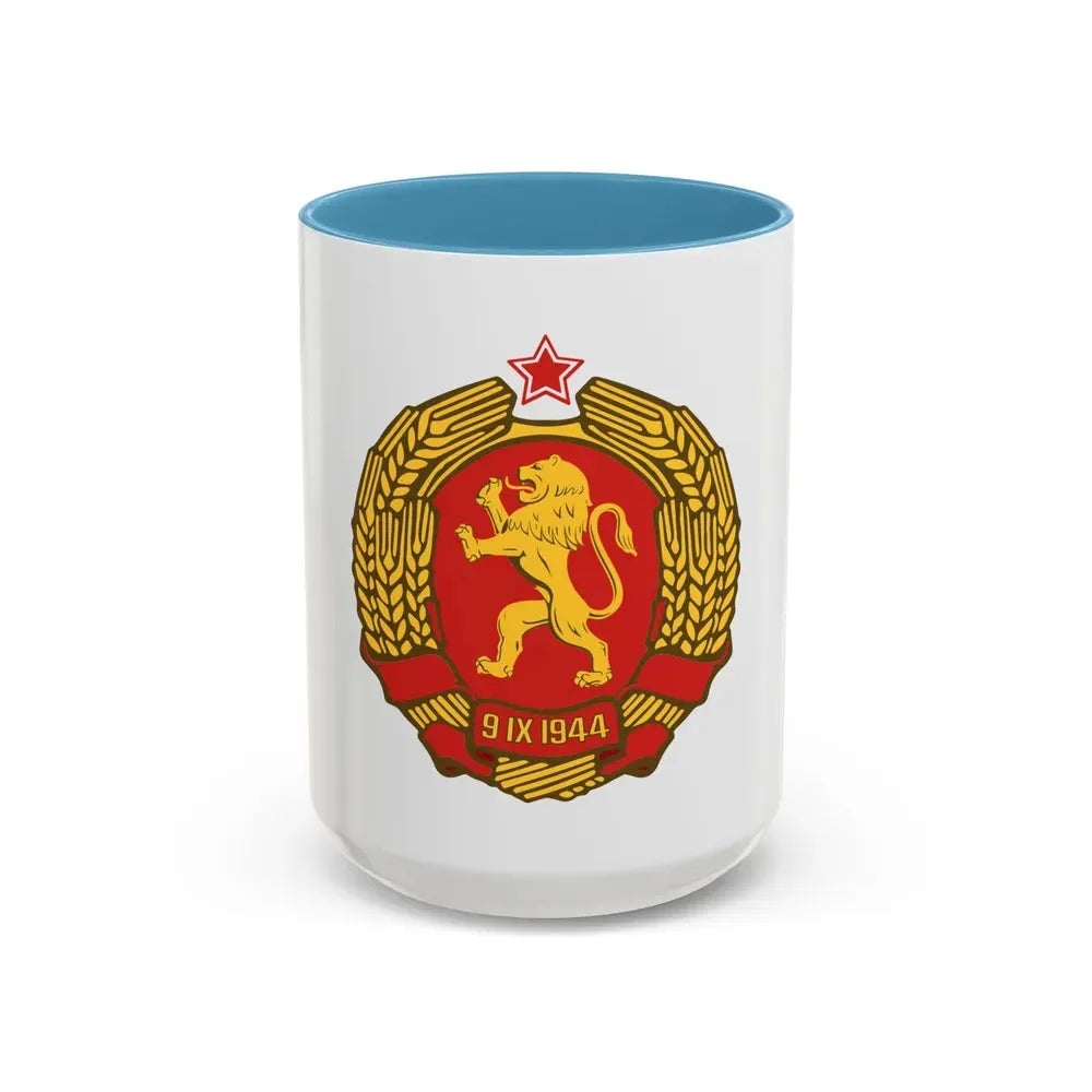 Coat of arms of Bulgaria (1948) - Accent Coffee Mug 15oz Light Blue - Go Mug Yourself