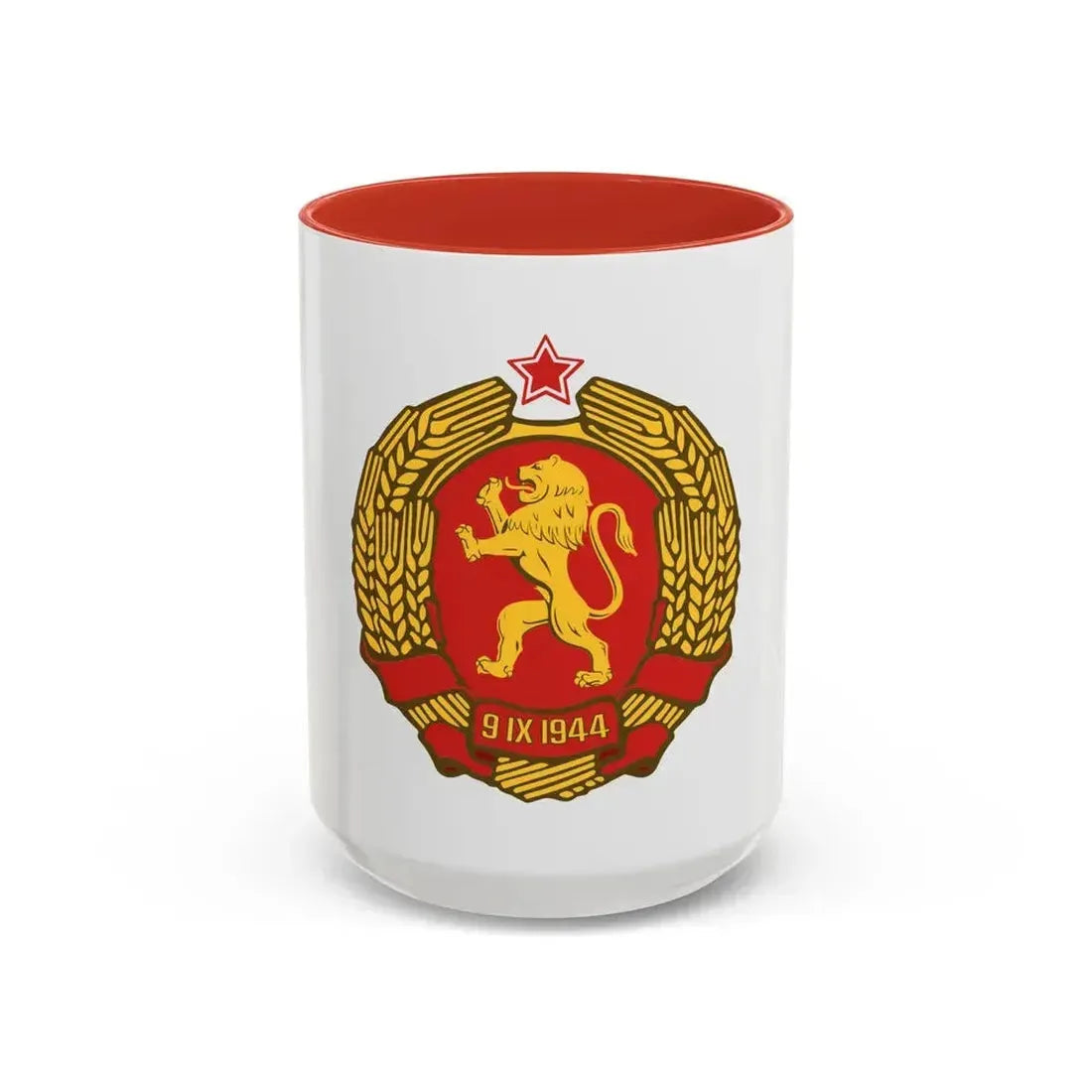Coat of arms of Bulgaria (1948) - Accent Coffee Mug 15oz Red - Go Mug Yourself