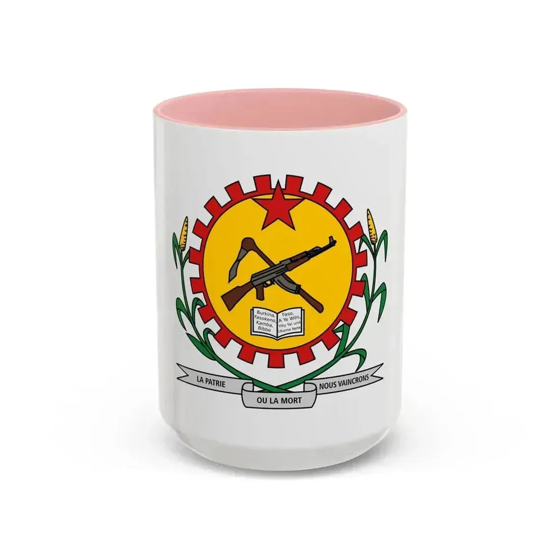 Coat of arms of Burkina Faso 1984-1991 - Accent Coffee Mug 15oz Pink - Go Mug Yourself