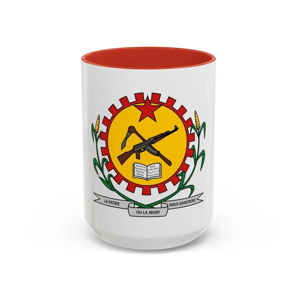 Coat of arms of Burkina Faso 1984-1991 - Accent Coffee Mug 15oz Red - Go Mug Yourself
