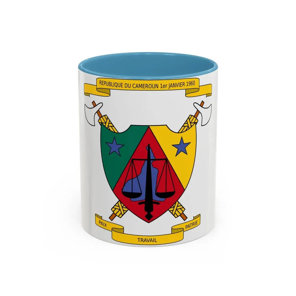 Coat of Arms of Cameroon (1961-1975) - Accent Coffee Mug 11oz Light Blue - Go Mug Yourself