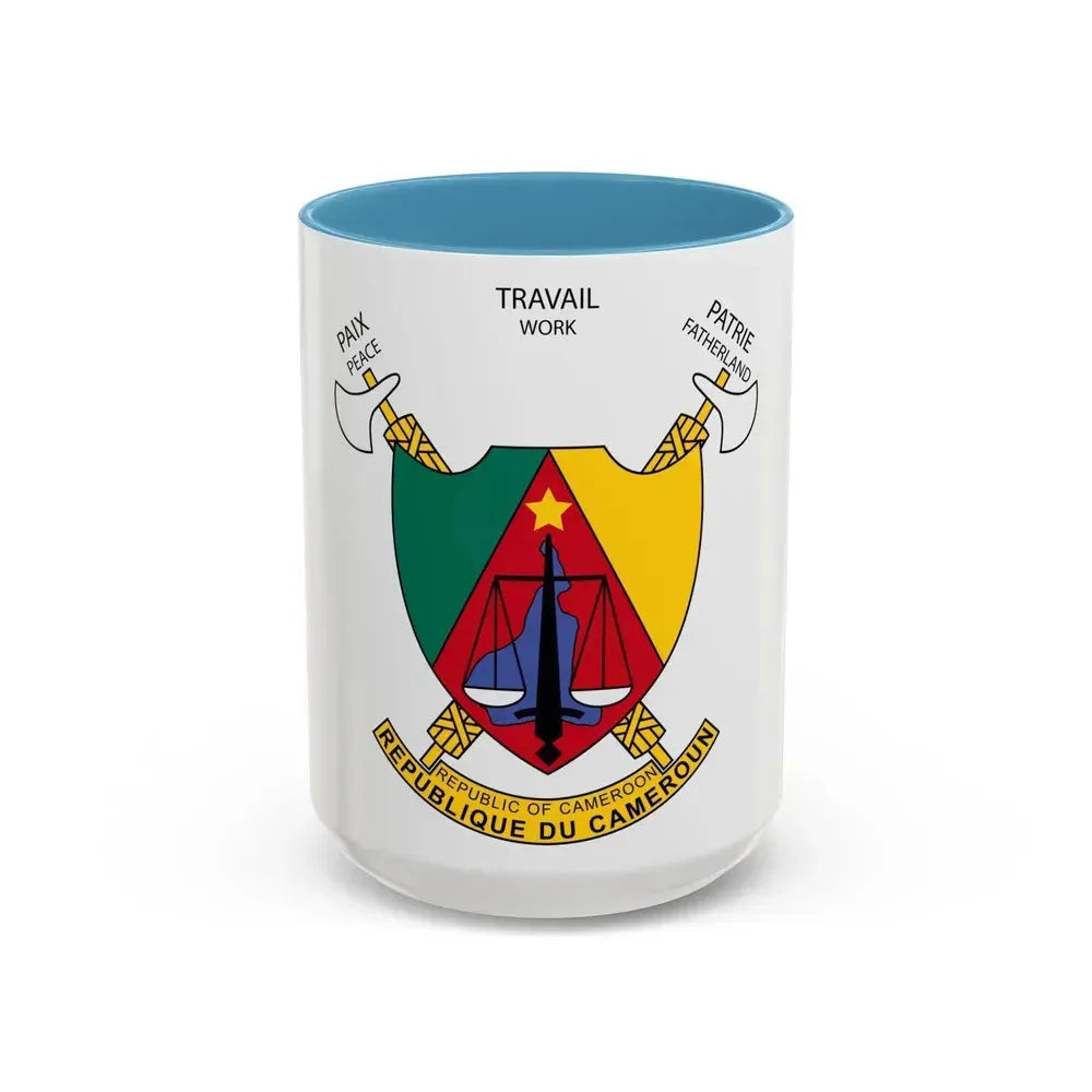 Coat of arms of Cameroon - Accent Coffee Mug 15oz Light Blue - Go Mug Yourself