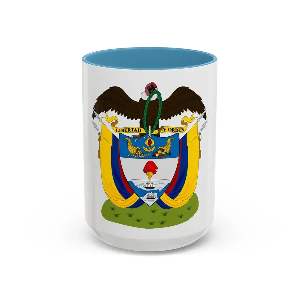 Coat of arms of Colombia (1890) - Accent Coffee Mug 15oz Light Blue - Go Mug Yourself