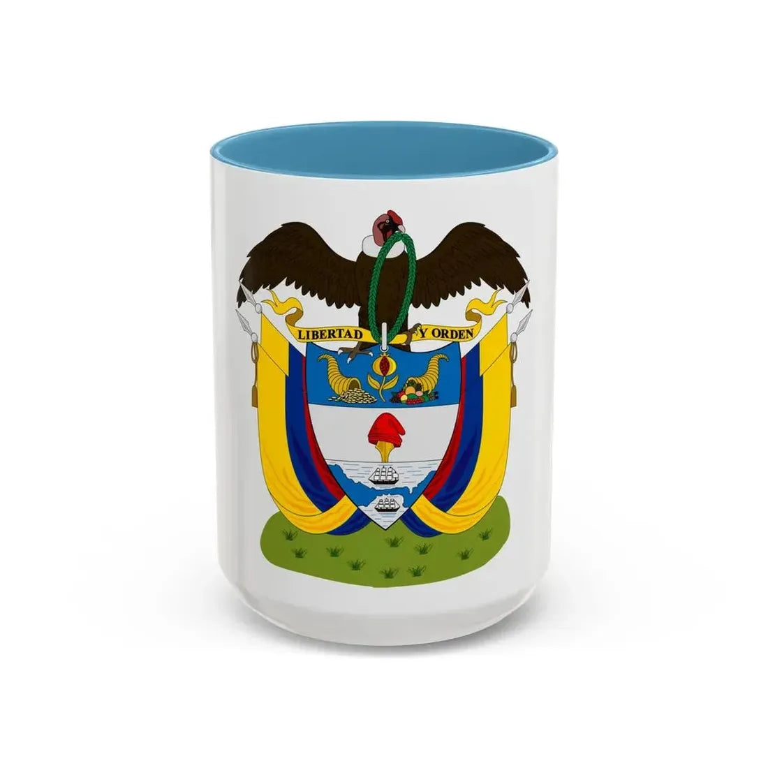 Coat of arms of Colombia (1890) - Accent Coffee Mug 15oz Light Blue - Go Mug Yourself