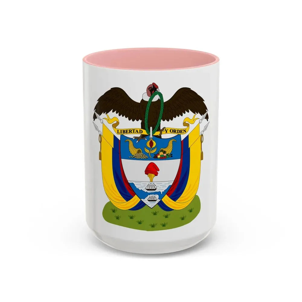 Coat of arms of Colombia (1890) - Accent Coffee Mug 15oz Pink - Go Mug Yourself