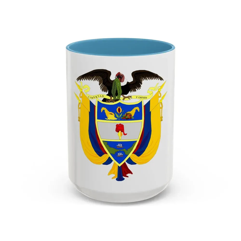 Coat of arms of Colombia 3 - Accent Coffee Mug 15oz Light Blue - Go Mug Yourself
