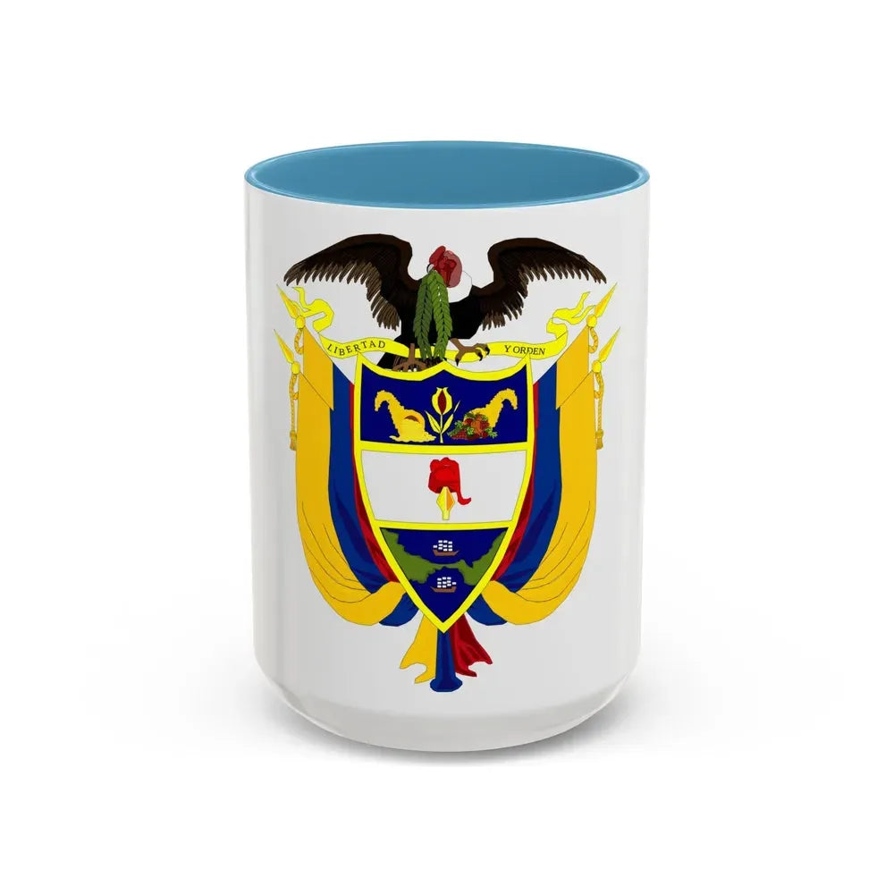 Coat of arms of Colombia 4 - Accent Coffee Mug 15oz Light Blue - Go Mug Yourself