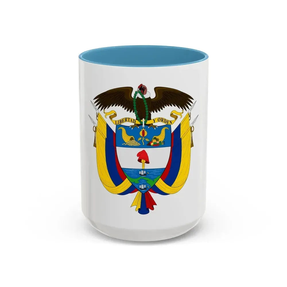 Coat of arms of Colombia - Accent Coffee Mug 15oz Light Blue - Go Mug Yourself