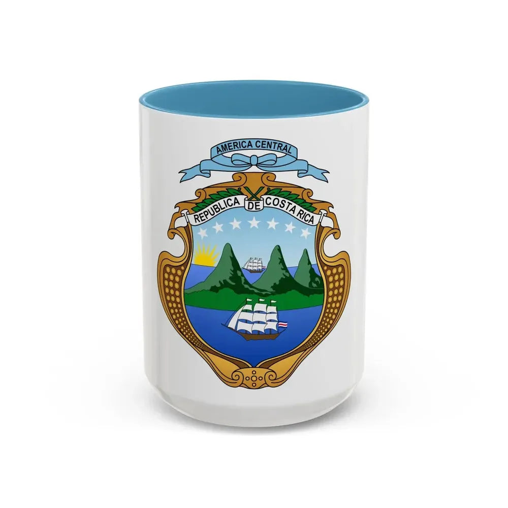 Coat of arms of Costa Rica (1964-1998) - Accent Coffee Mug 15oz Light Blue - Go Mug Yourself