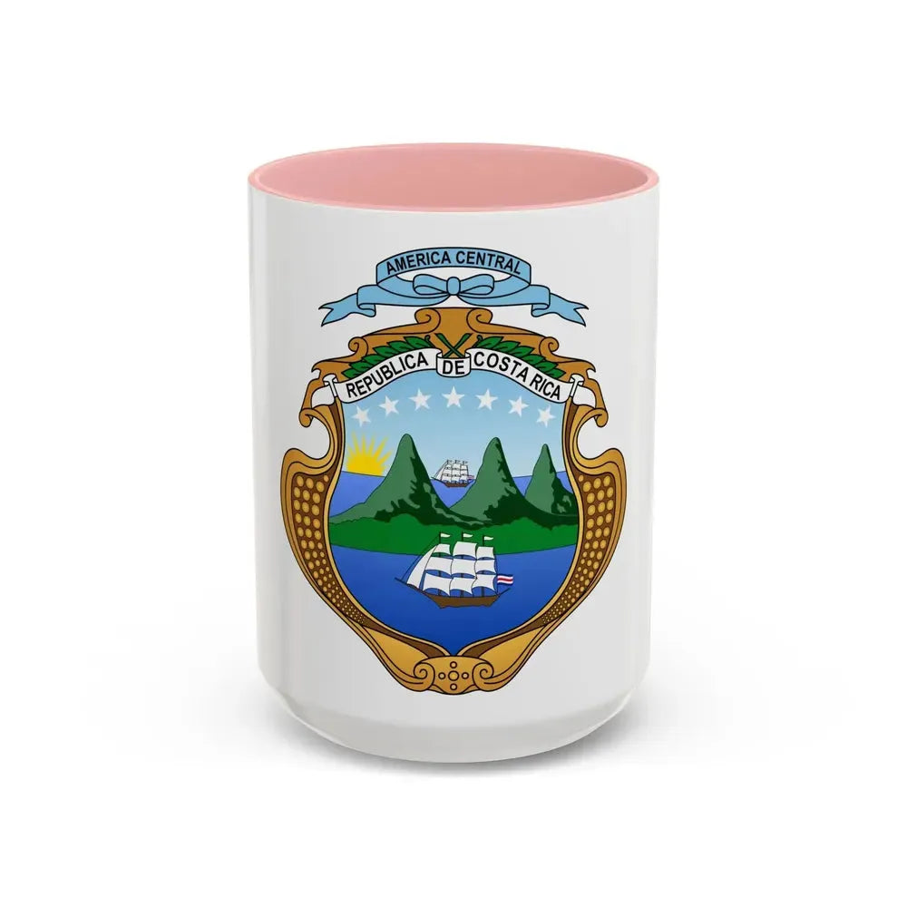 Coat of arms of Costa Rica (1964-1998) - Accent Coffee Mug 15oz Pink - Go Mug Yourself