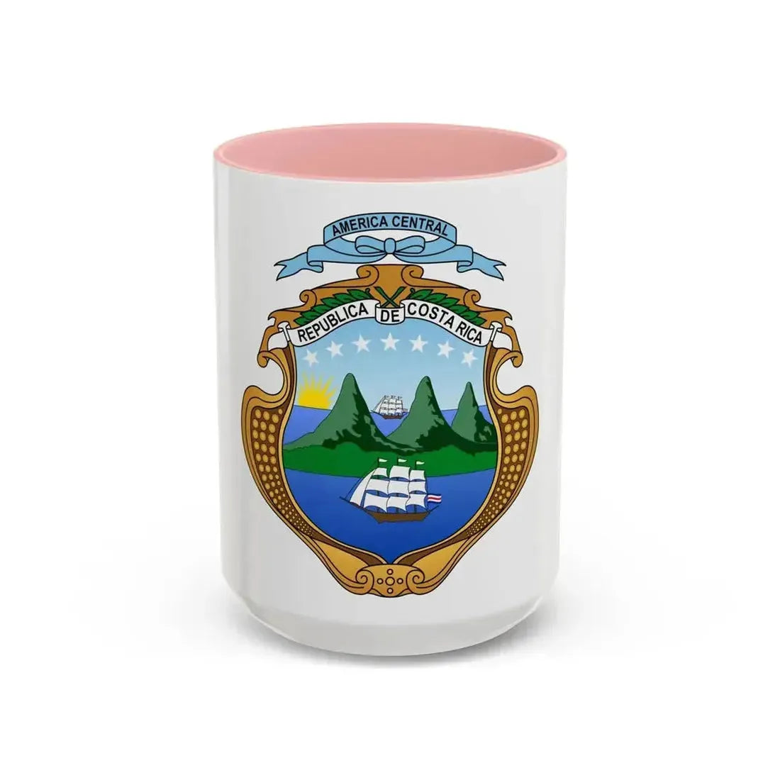 Coat of arms of Costa Rica (1964-1998) - Accent Coffee Mug 15oz Pink - Go Mug Yourself