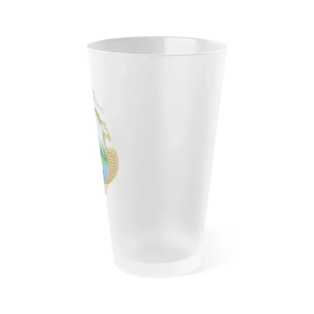 Coat of arms of Costa Rica (1964-1998) - Frosted Pint Glass 16oz - Go Mug Yourself
