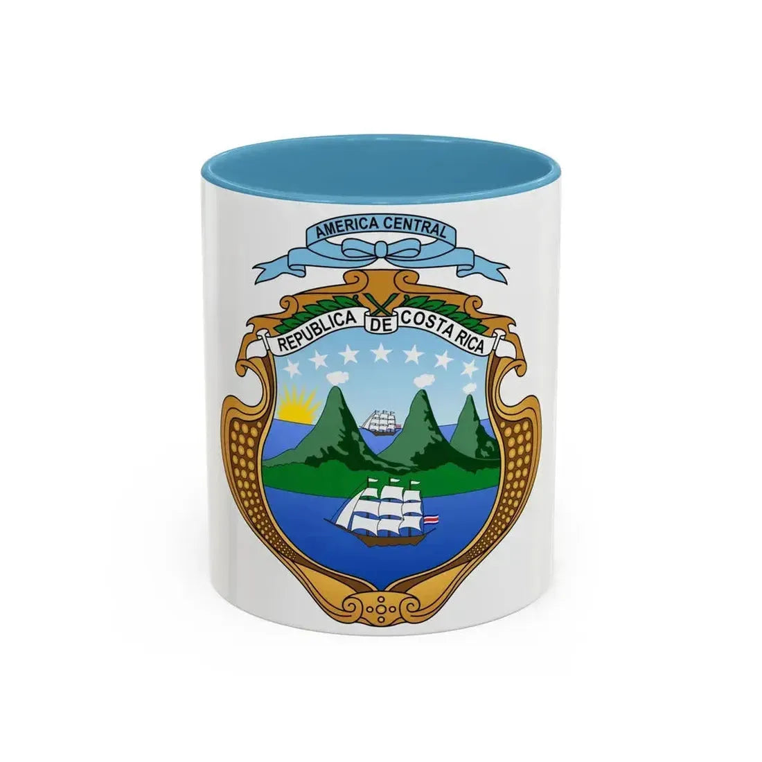Coat of arms of Costa Rica - Accent Coffee Mug 11oz Light Blue - Go Mug Yourself