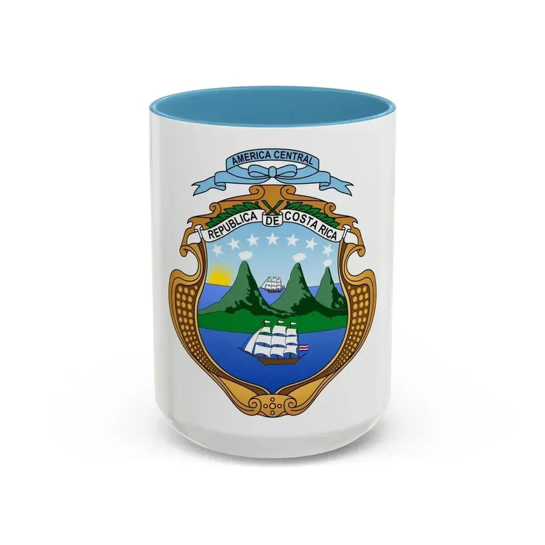 Coat of arms of Costa Rica - Accent Coffee Mug 15oz Light Blue - Go Mug Yourself