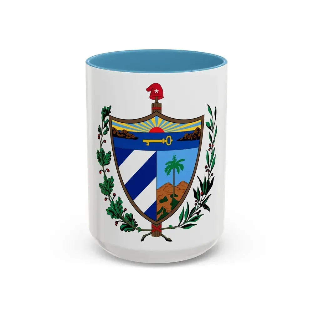 Coat of arms of Cuba - Accent Coffee Mug 15oz Light Blue - Go Mug Yourself