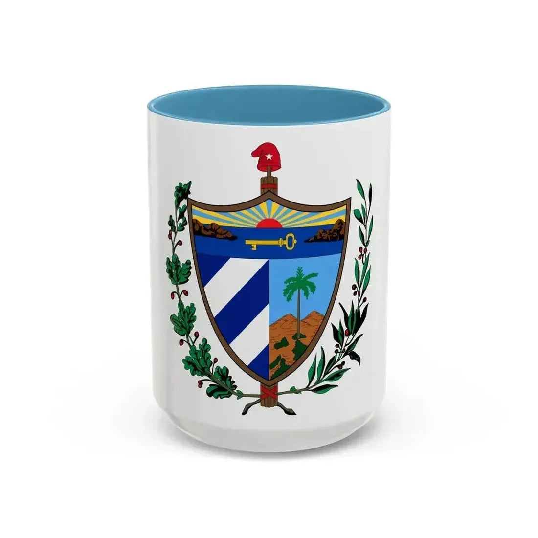 Coat of arms of Cuba - Accent Coffee Mug 15oz Light Blue - Go Mug Yourself