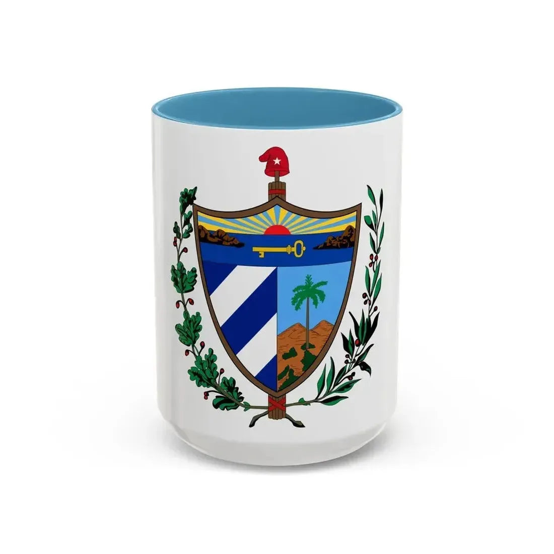Coat of arms of Cuba - Accent Coffee Mug 15oz Light Blue - Go Mug Yourself