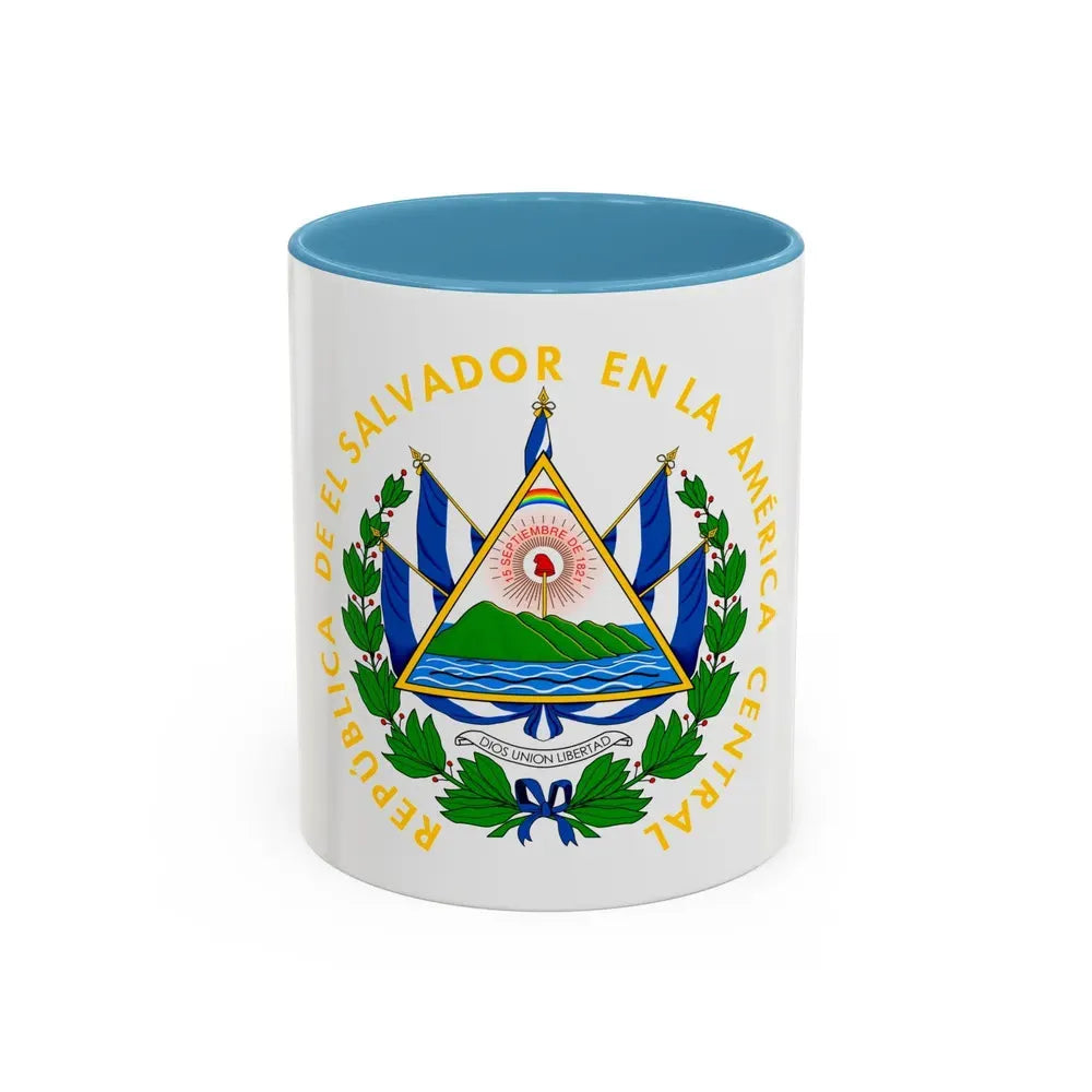 Coat of arms of El Salvador - Accent Coffee Mug 11oz Light Blue - Go Mug Yourself