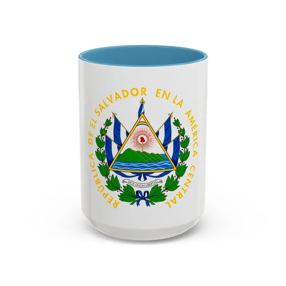 Coat of arms of El Salvador - Accent Coffee Mug 15oz Light Blue - Go Mug Yourself