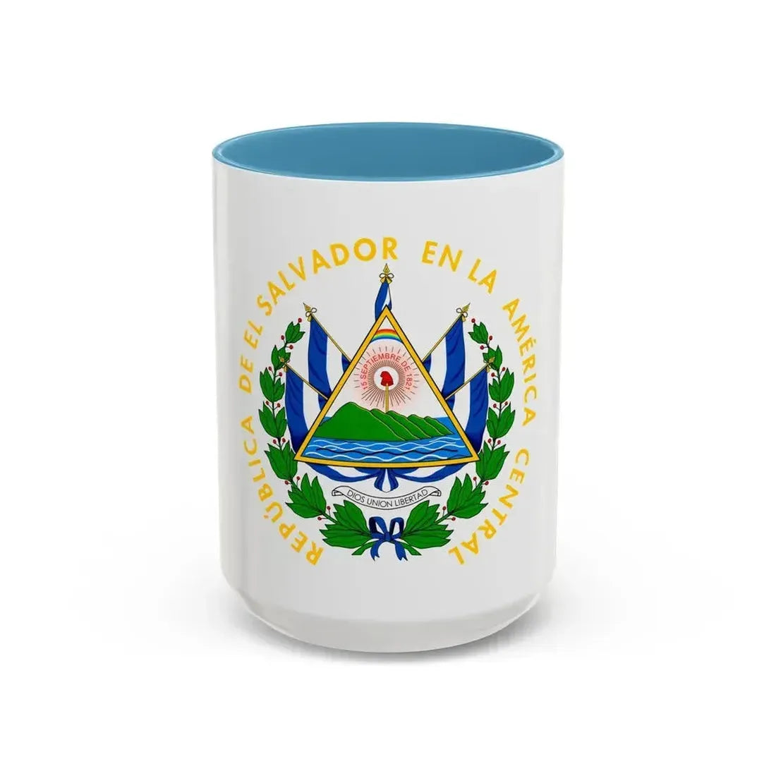 Coat of arms of El Salvador - Accent Coffee Mug 15oz Light Blue - Go Mug Yourself