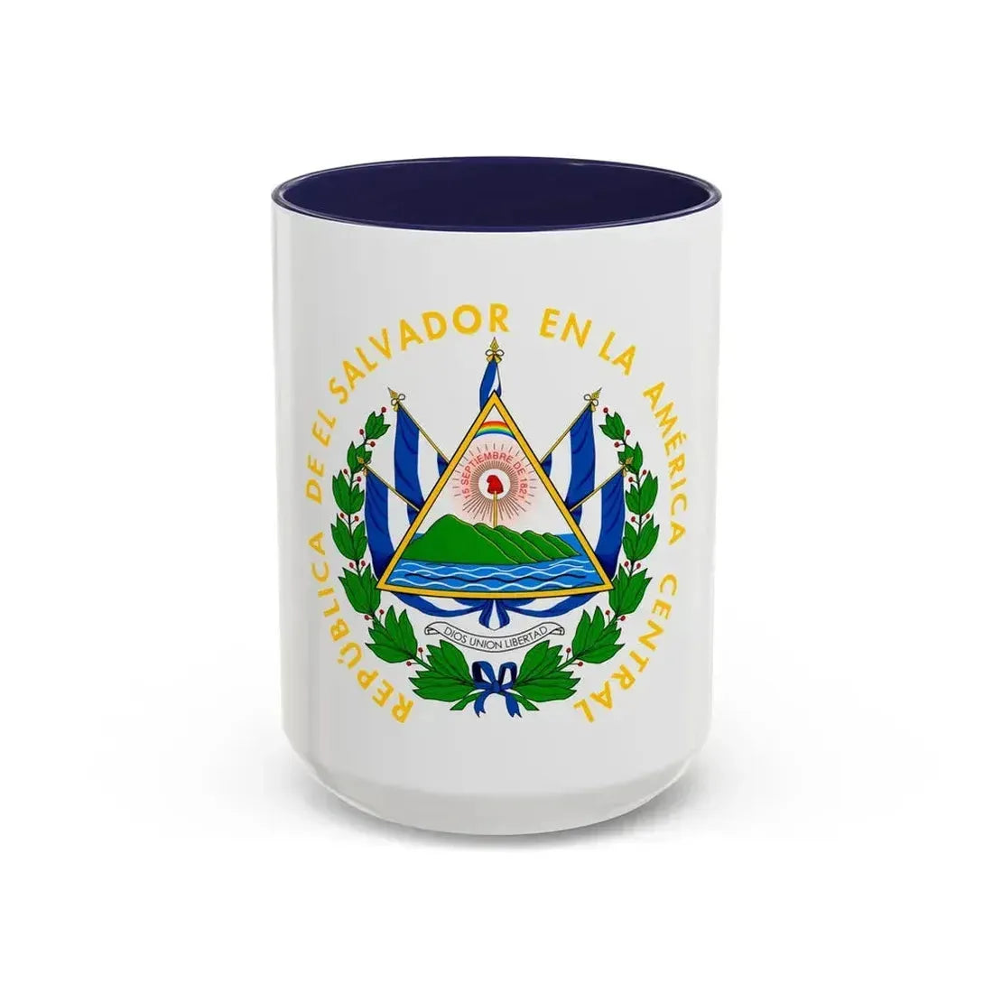 Coat of arms of El Salvador - Accent Coffee Mug 15oz Navy - Go Mug Yourself
