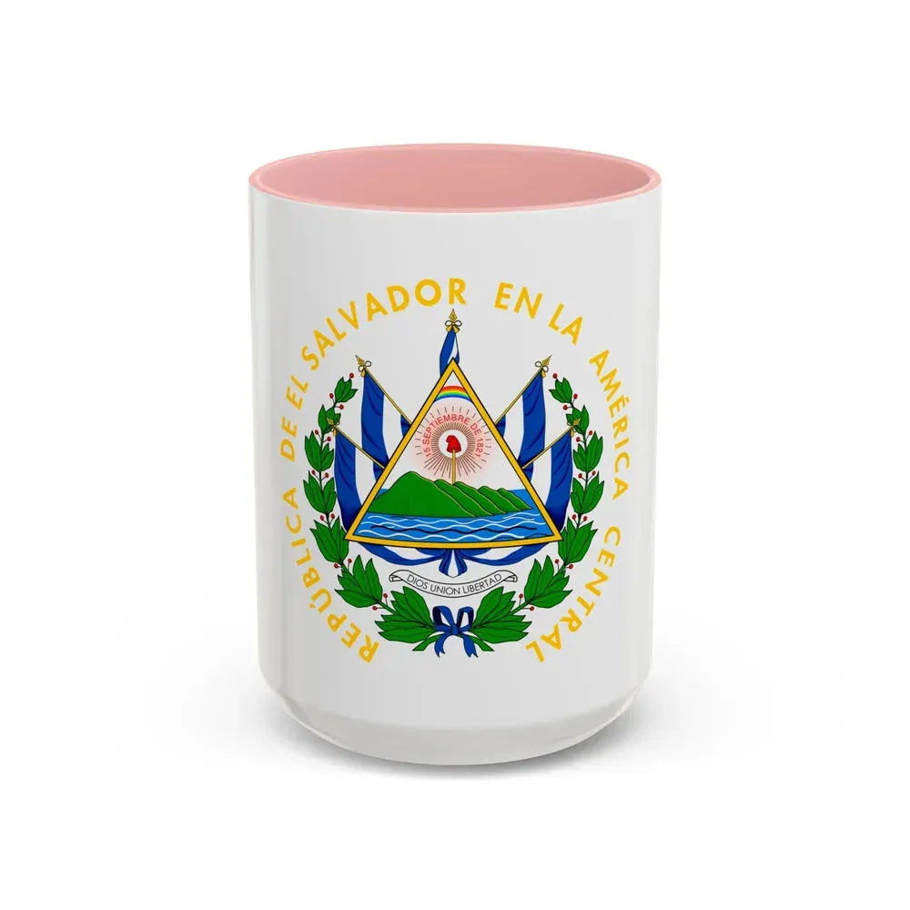 Coat of arms of El Salvador - Accent Coffee Mug 15oz Pink - Go Mug Yourself