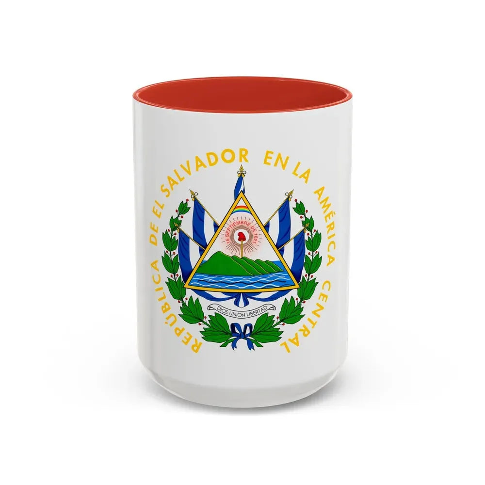 Coat of arms of El Salvador - Accent Coffee Mug 15oz Red - Go Mug Yourself