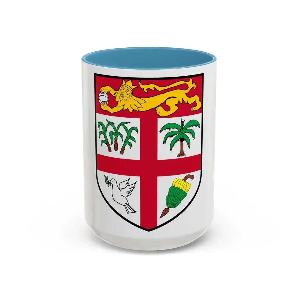 Coat of arms of Fiji 2 - Accent Coffee Mug 15oz Light Blue - Go Mug Yourself