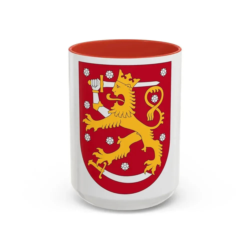Coat of arms of Finland - Accent Coffee Mug 15oz Red - Go Mug Yourself