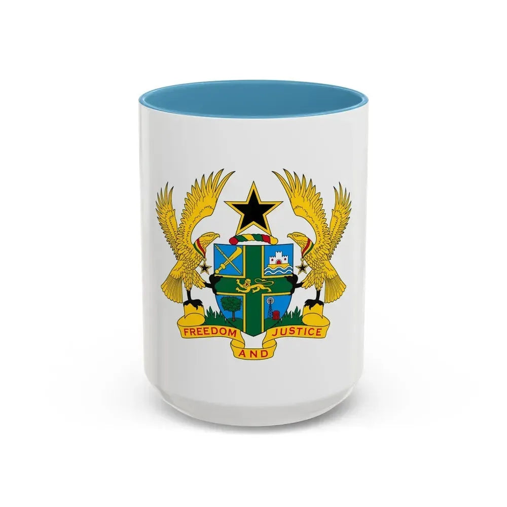Coat of arms of Ghana - Accent Coffee Mug 15oz Light Blue - Go Mug Yourself