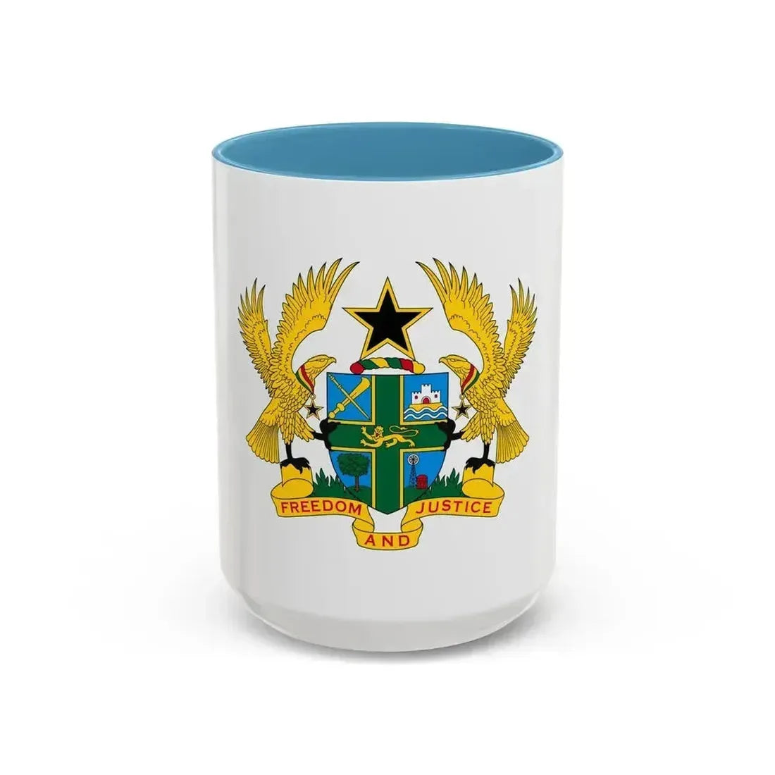 Coat of arms of Ghana - Accent Coffee Mug 15oz Light Blue - Go Mug Yourself