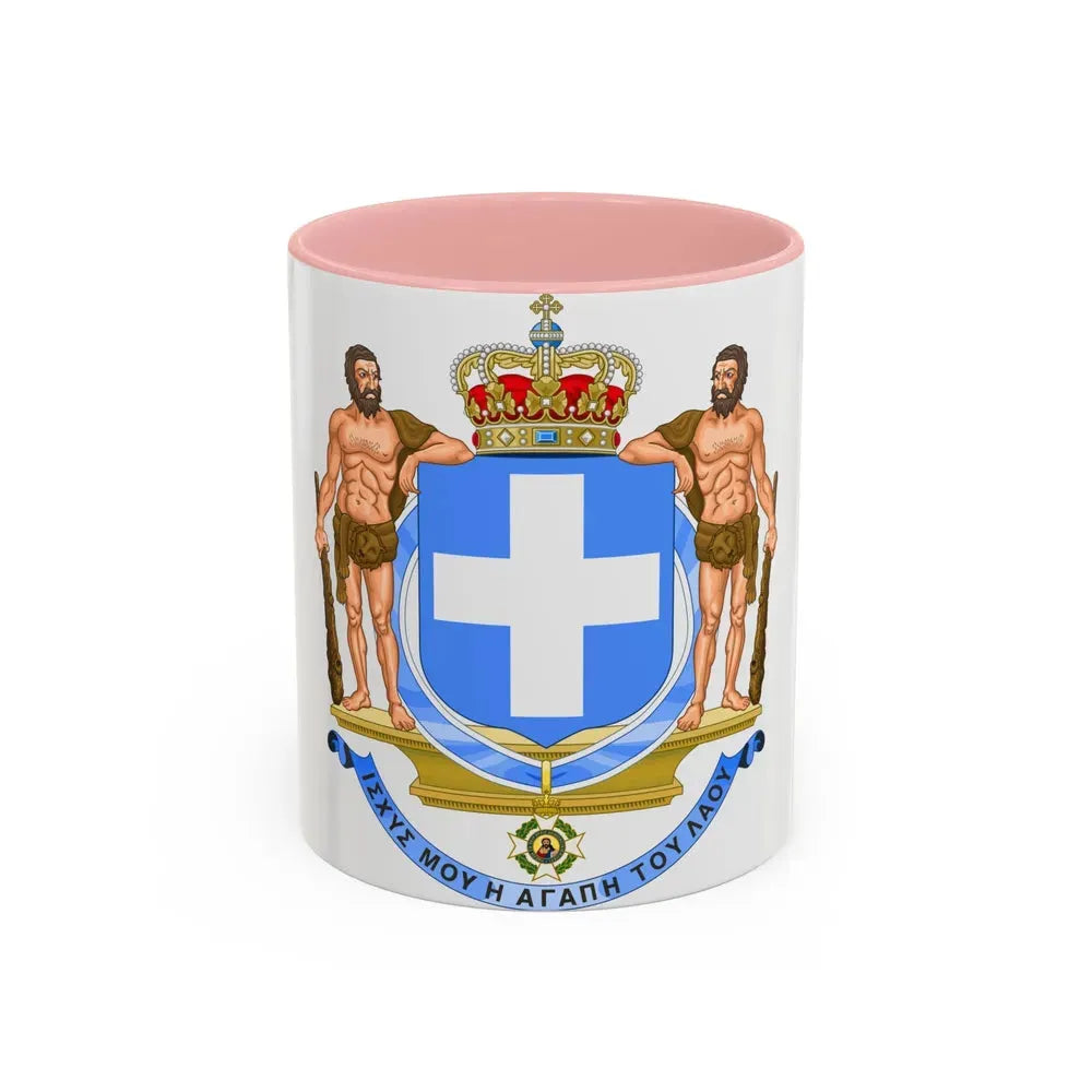 Coat of Arms of Greece (blue cross) - Accent Coffee Mug 11oz Pink - Go Mug Yourself