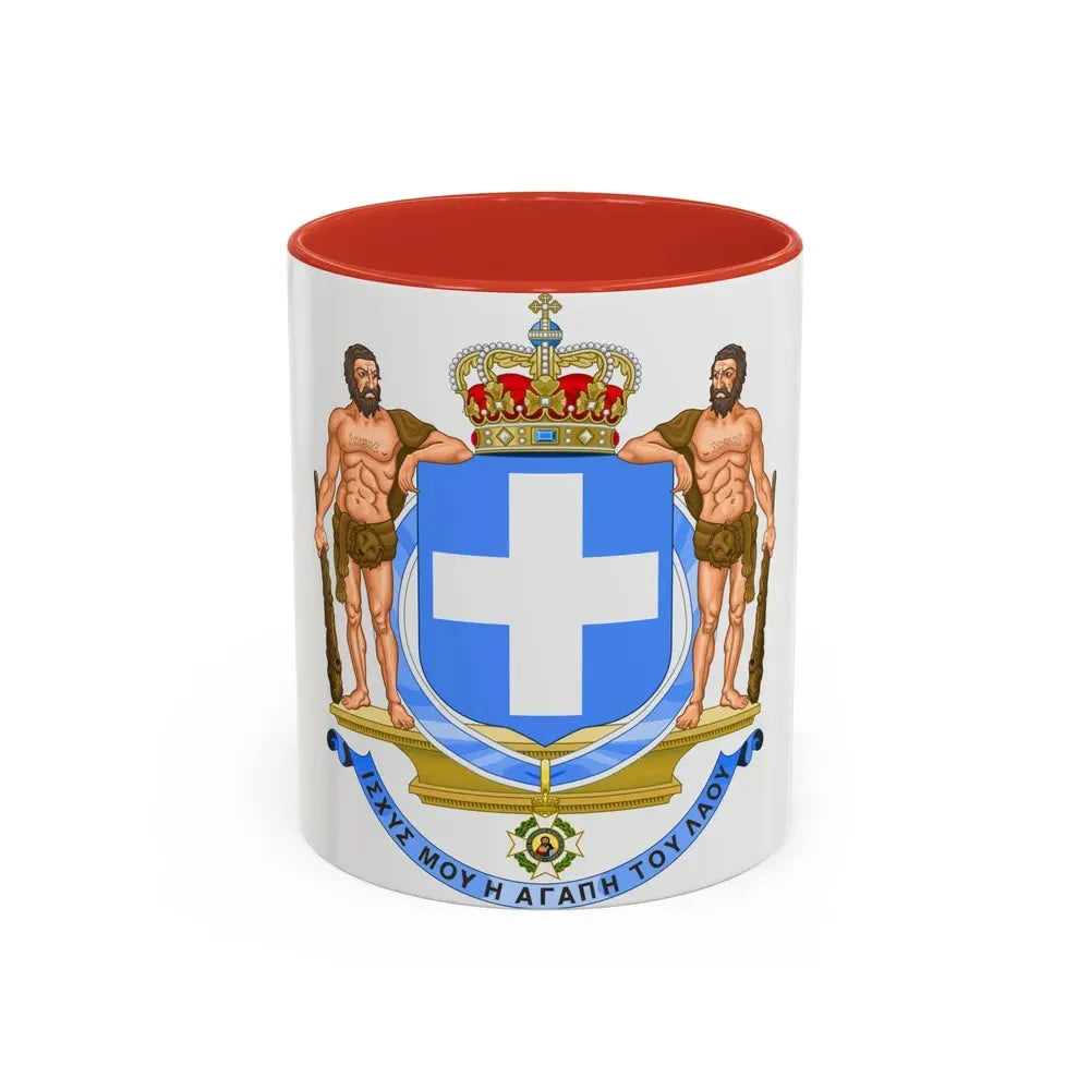 Coat of Arms of Greece (blue cross) - Accent Coffee Mug 11oz Red - Go Mug Yourself