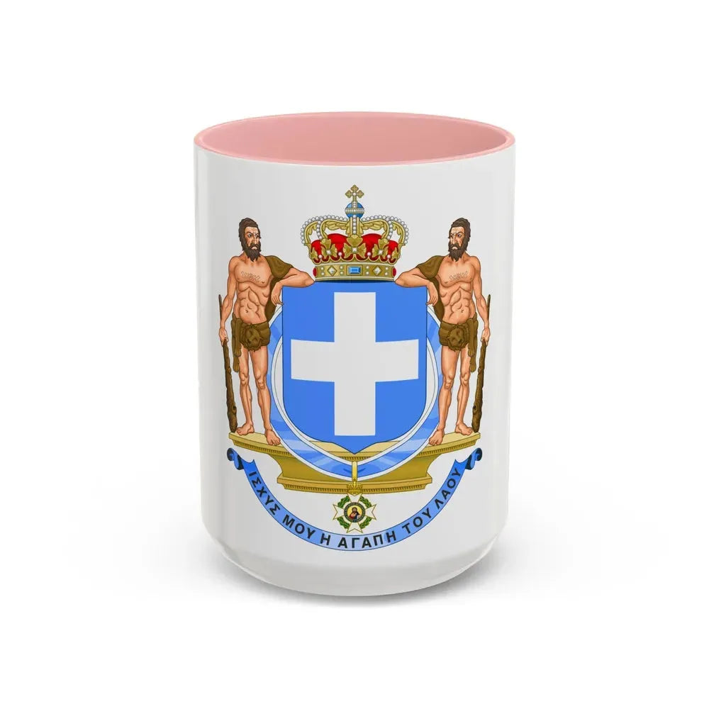Coat of Arms of Greece (blue cross) - Accent Coffee Mug 15oz Pink - Go Mug Yourself
