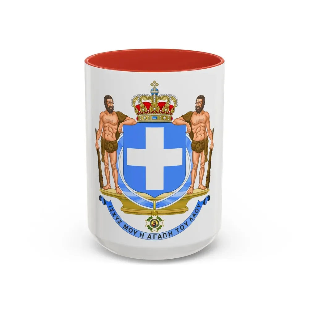 Coat of Arms of Greece (blue cross) - Accent Coffee Mug 15oz Red - Go Mug Yourself