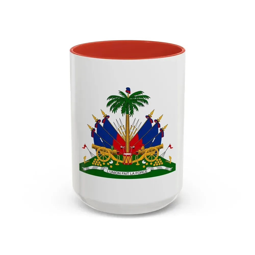 Coat of arms of Haiti - Accent Coffee Mug 15oz Red - Go Mug Yourself