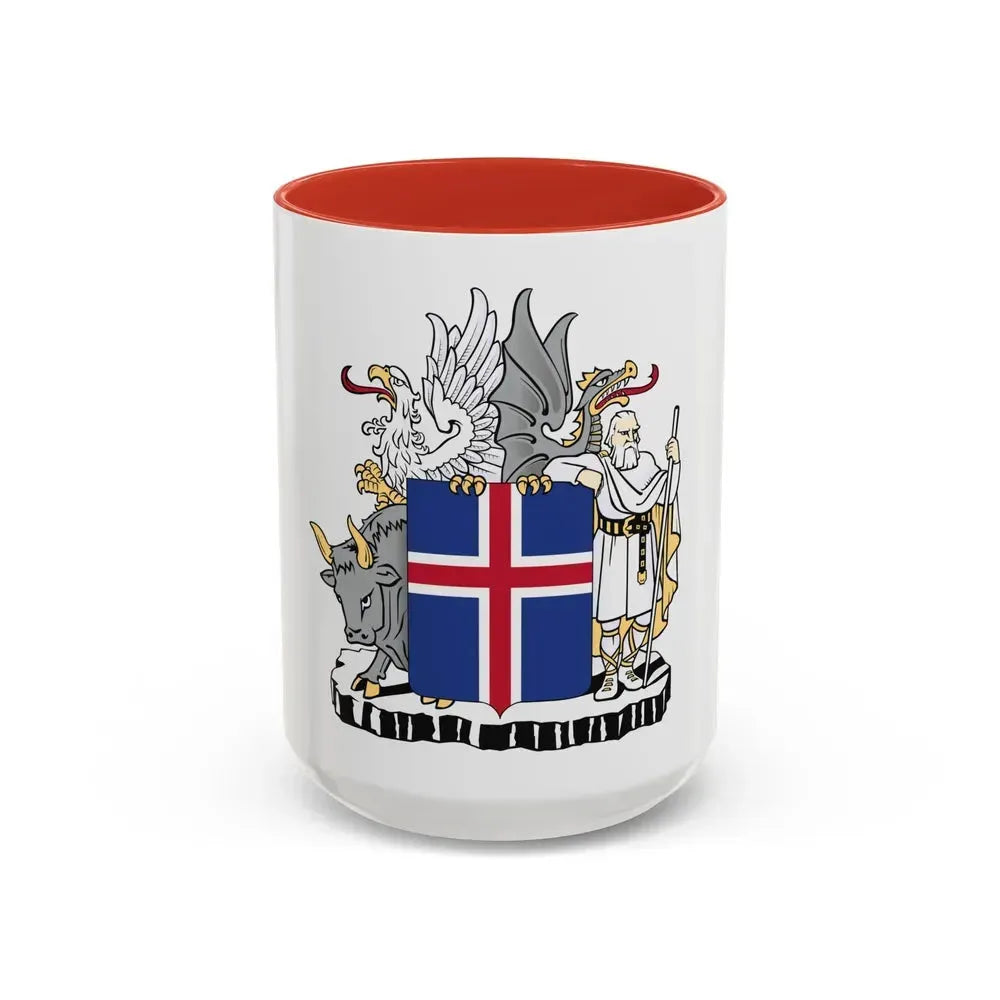 Coat of arms of Iceland - Accent Coffee Mug 15oz Red - Go Mug Yourself