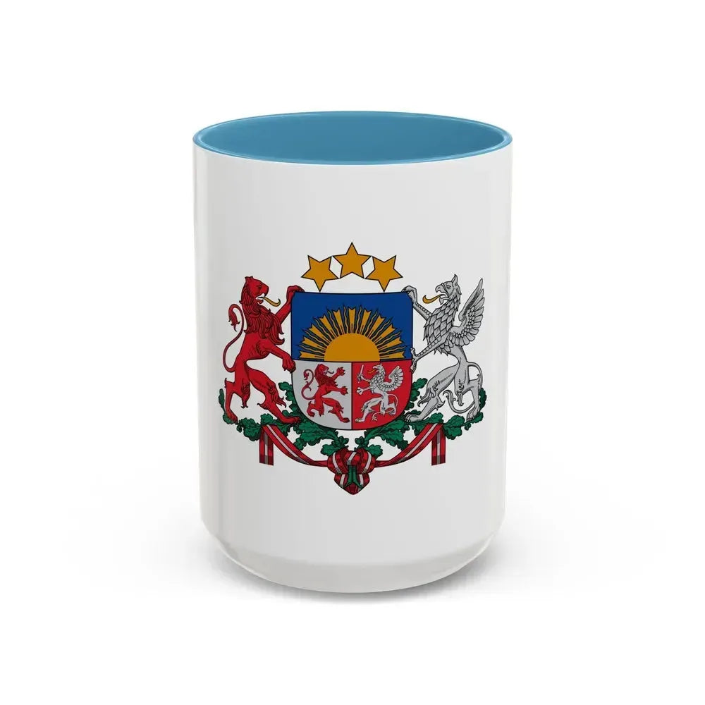 Coat of arms of Latvia - Accent Coffee Mug 15oz Light Blue - Go Mug Yourself