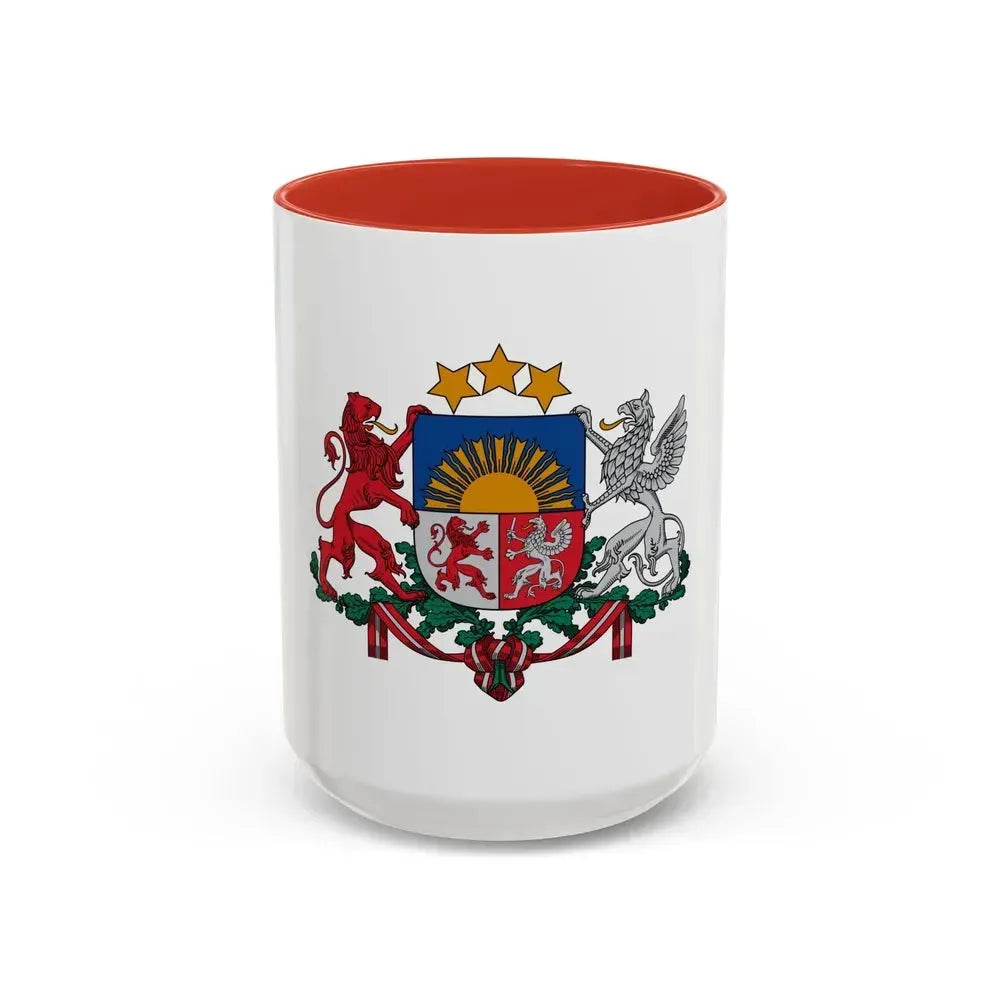 Coat of arms of Latvia - Accent Coffee Mug 15oz Red - Go Mug Yourself