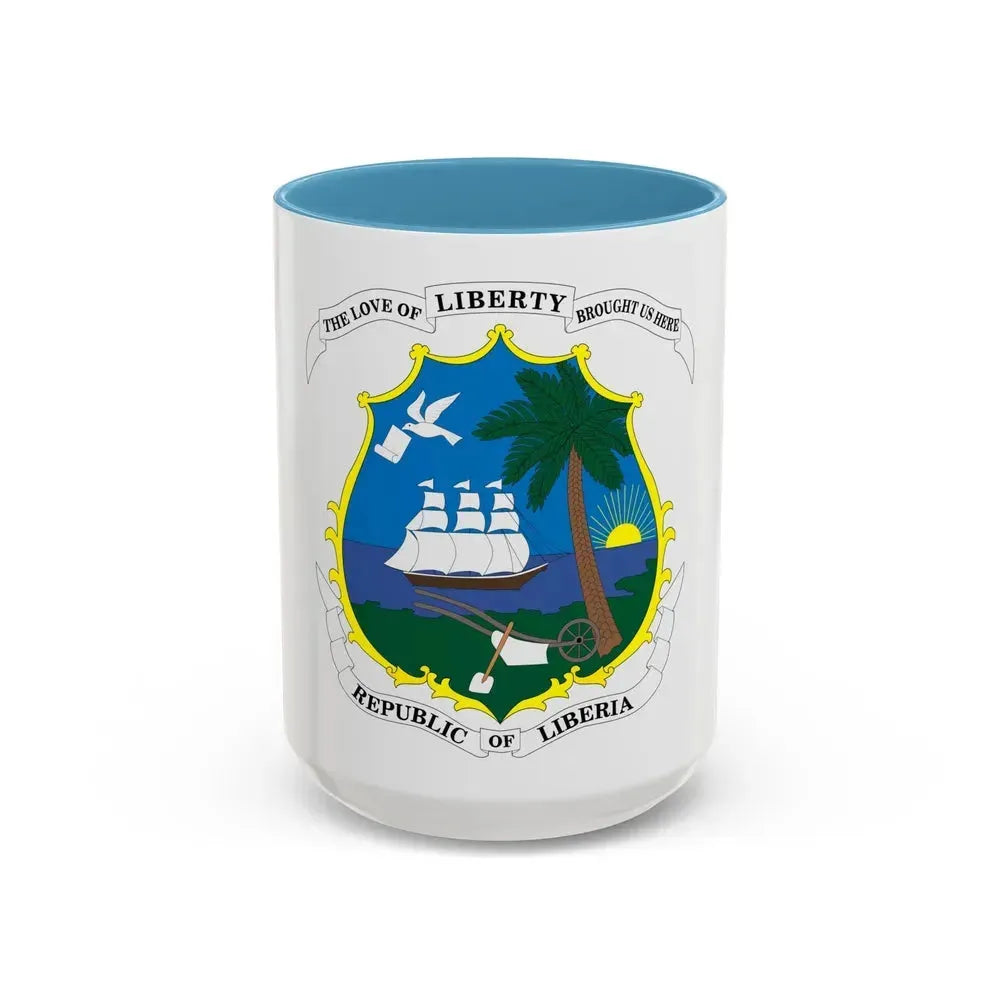 Coat of arms of Liberia - Accent Coffee Mug 15oz Light Blue - Go Mug Yourself