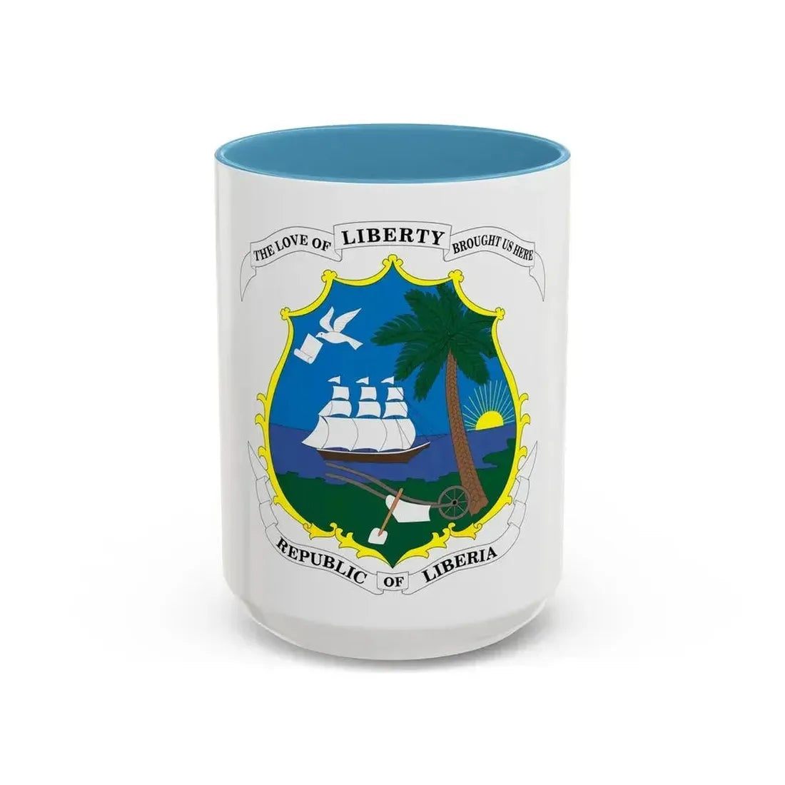 Coat of arms of Liberia - Accent Coffee Mug 15oz Light Blue - Go Mug Yourself