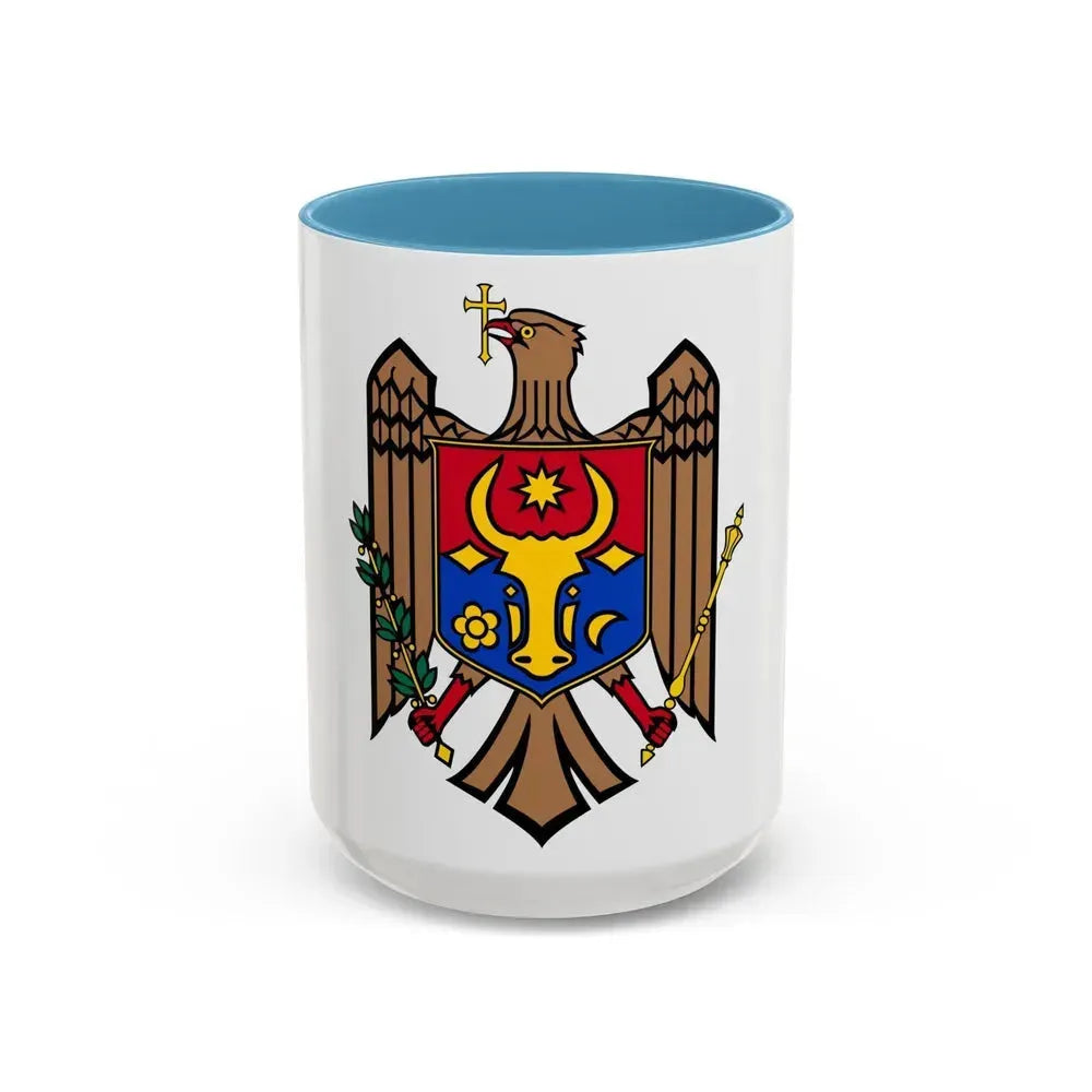 Coat of arms of Moldova - Accent Coffee Mug 15oz Light Blue - Go Mug Yourself