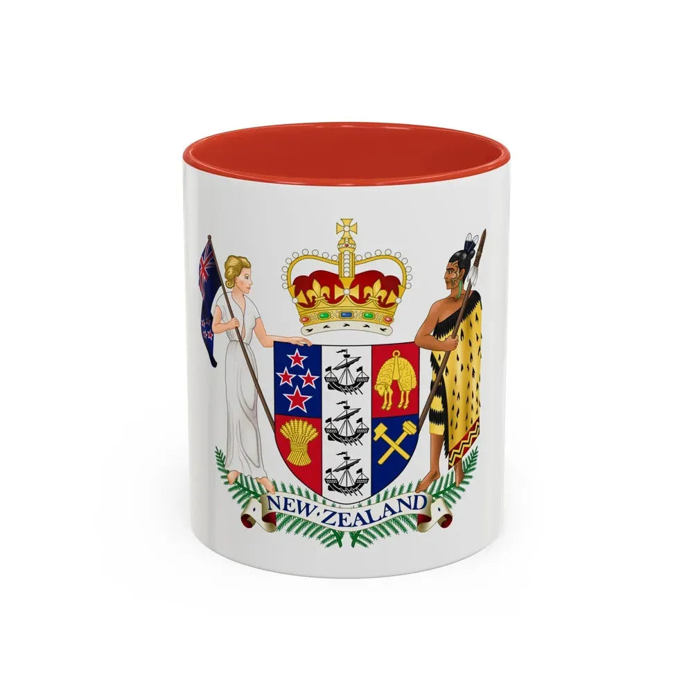Coat of arms of New Zealand - Accent Coffee Mug 11oz Red - Go Mug Yourself