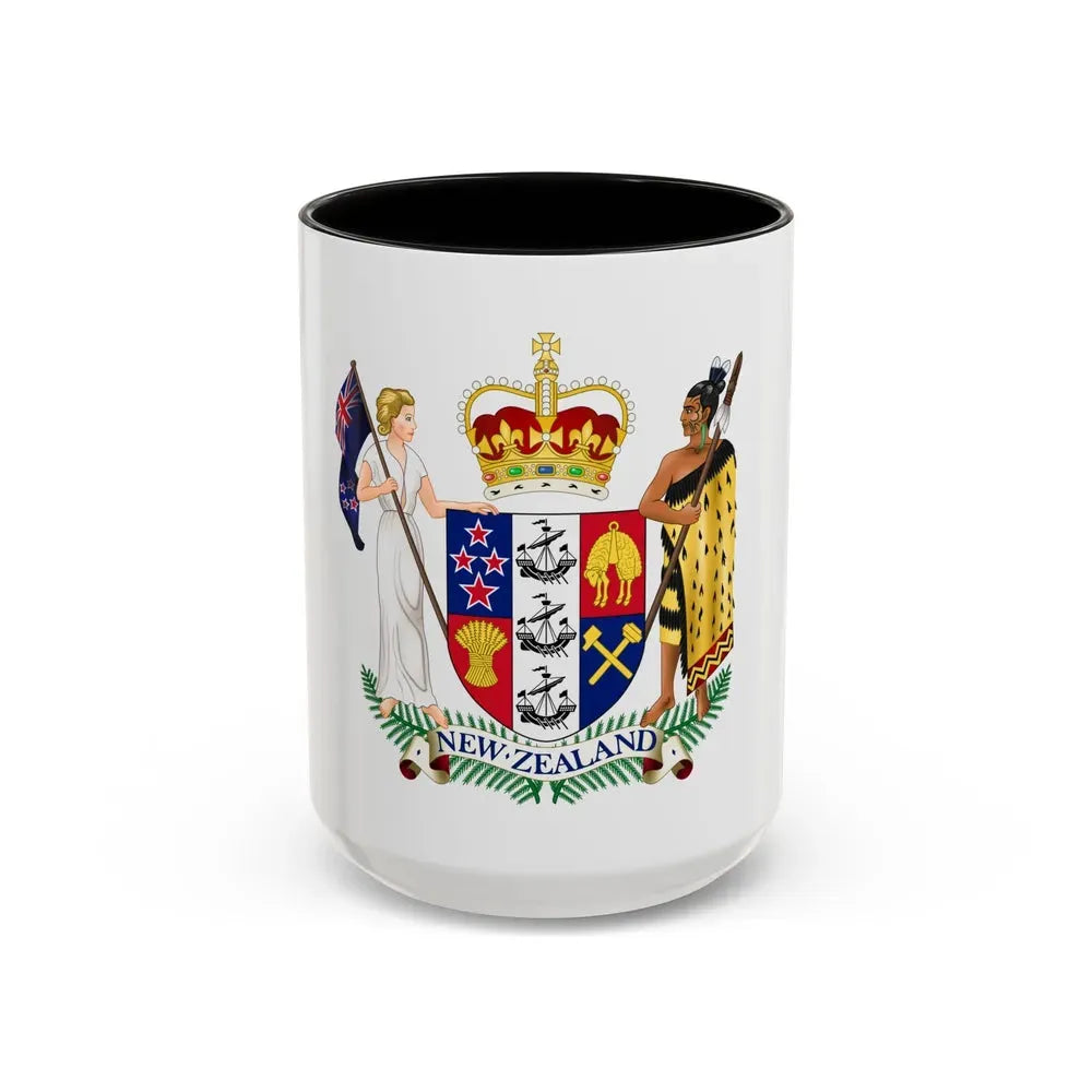 Coat of arms of New Zealand - Accent Coffee Mug 15oz Black - Go Mug Yourself