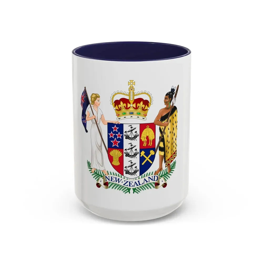 Coat of arms of New Zealand - Accent Coffee Mug 15oz Navy - Go Mug Yourself